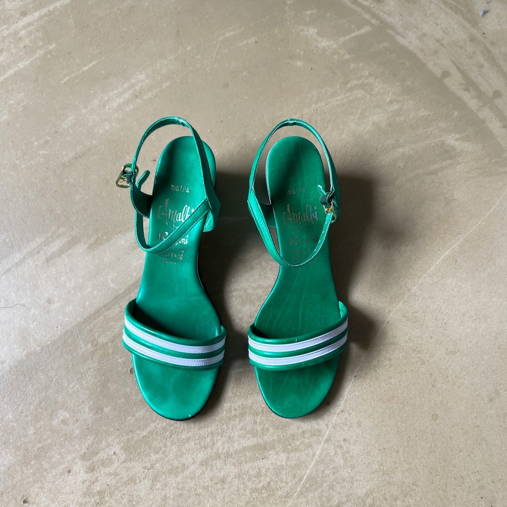 Vintage green and white mini heel with ankle strap.